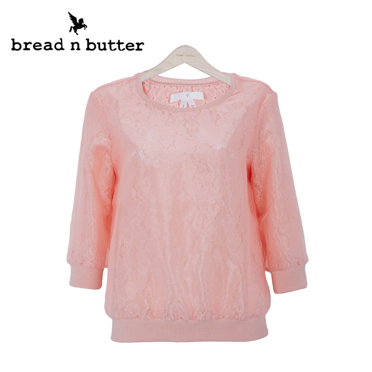 【商场同款】bread n butter面包黄油品牌女装欧根纱蕾丝中袖上衣