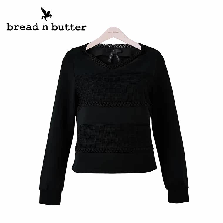 【商场同款】bread n butter面包黄油品牌女装纯黑显瘦长袖上衣