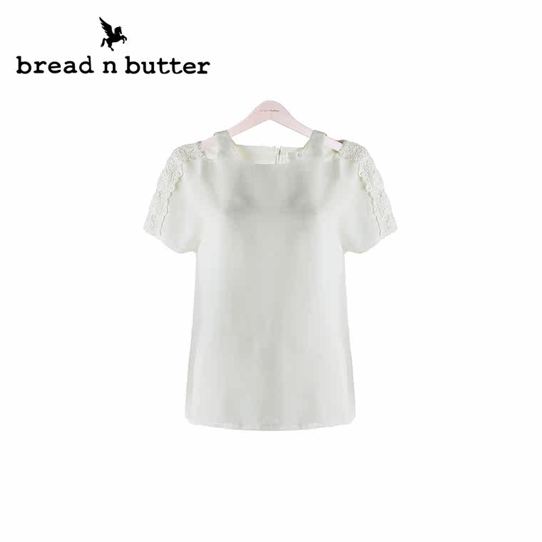 【商场同款】bread n butter面包黄油品牌女装露肩短袖雪纺上衣女