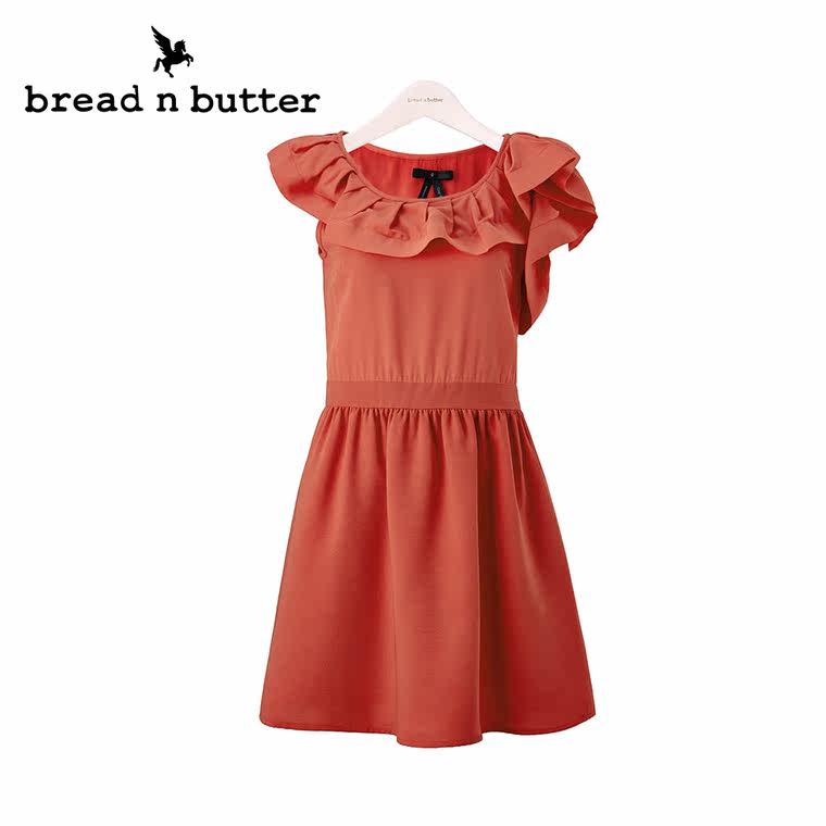 【商场同款】bread n butter面包黄油品牌女装荷叶袖高腰连衣裙女