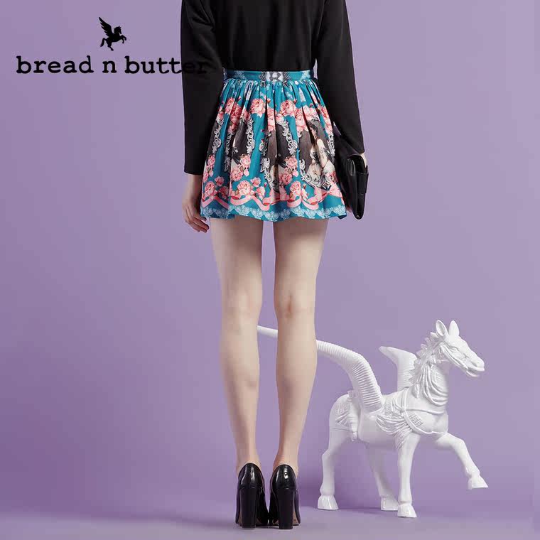 【商场同款】bread n butter面包黄油品牌女装松紧腰印花半身裙女