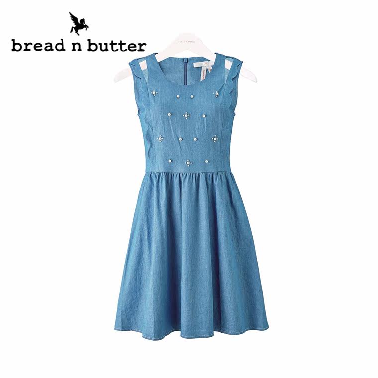 【商场同款】bread n butter面包黄油品牌女装牛仔蓝钉珠连衣裙女