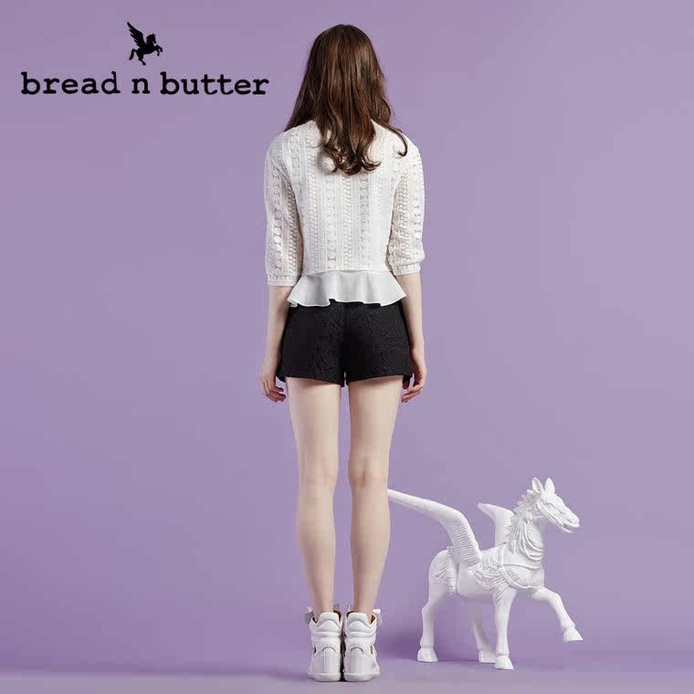 【商场同款】bread n butter面包黄油品牌女装七分袖雪纺蕾丝衫女