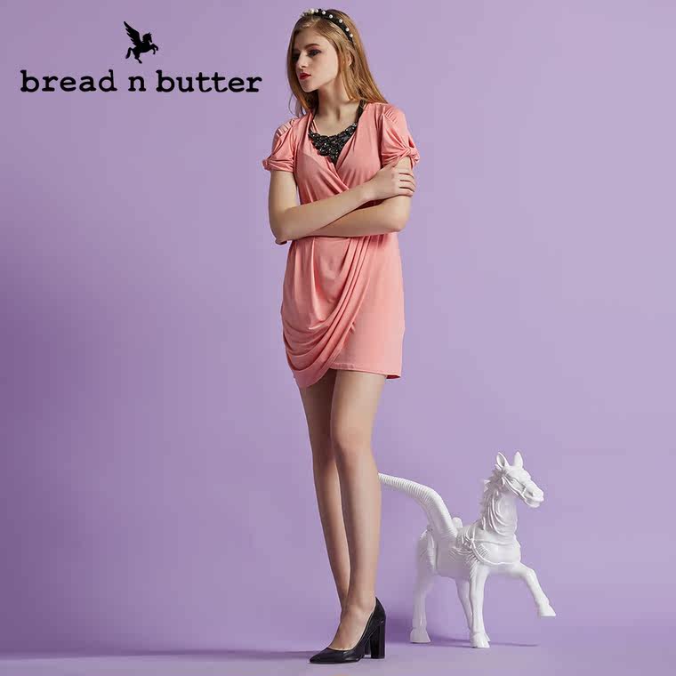 【商场同款】bread n butter面包黄油品牌女装V领修身短袖连衣裙