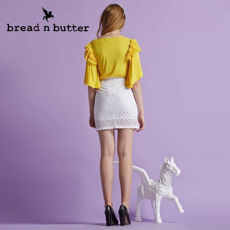 【商场同款】bread n butter面包黄油女装飞飞袖中袖圆领上衣