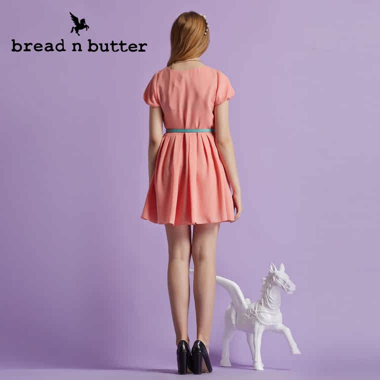 【商场同款】bread n butter面包黄油品牌女装短袖高腰圆领连衣裙