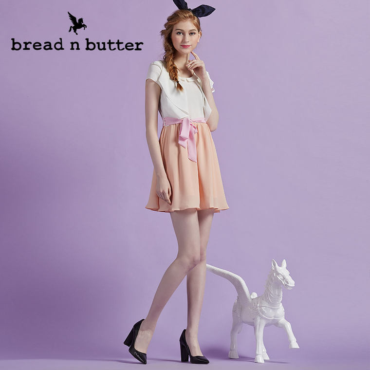 【商场同款】bread n butter面包黄油品牌女装撞色雪纺短袖连衣裙