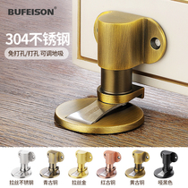 Door suction free of punch strong magnetic invisible ground suction new door blocking toilet Anti-collision 304 stainless steel suction door opener adjustable