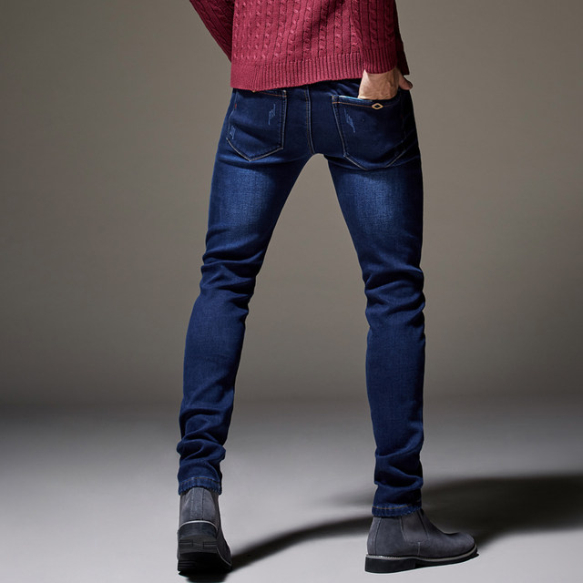 Fall/winter models plus velvet thick slim-fitting ultra-high stretch jeans men's elasticity slim long pants men's plus size Fall/winter models plus velvet thick slim-fitting ultra-high stretch jeans men's elasticity slim long pants men's plus size