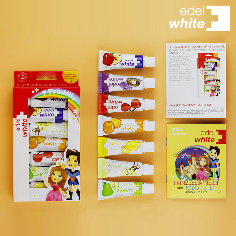 Swiss import edelwhite children's toothpaste 1-2-3-6 year old with fluorine-proof tooth nest child Baby Toothpaste-Taobao