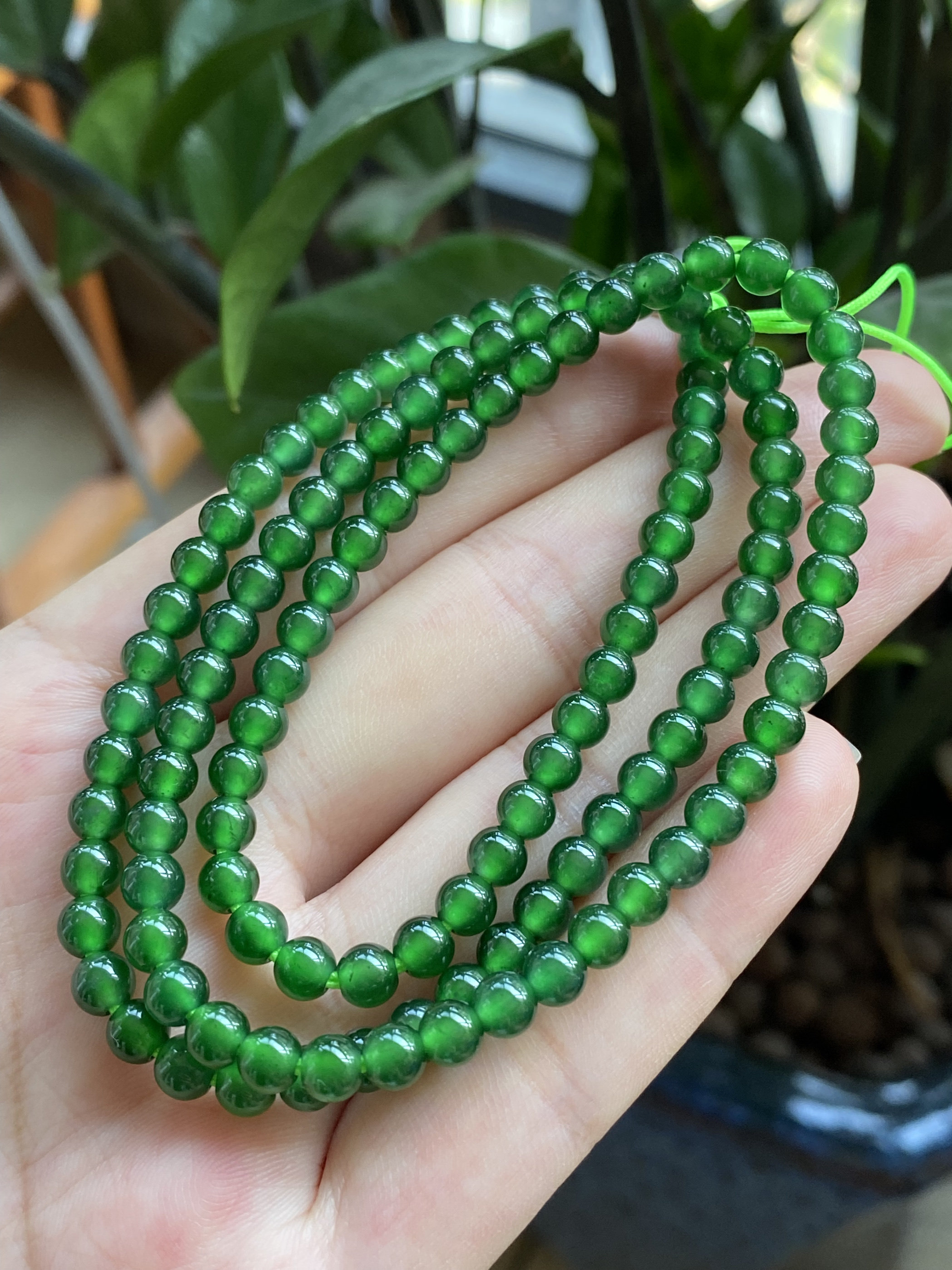 天然a货翡翠高档项链冰透帝王绿辣绿满绿色大卡位珠链多圈手链5mm