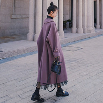 Cocoon woolen coat womens mid-length cotton thickened 2022 new Korean version Hepburn winter purple coat