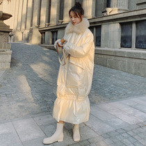 White down padded jacket womens oversize trendy 2022 new Korean version of the loose mid-length fishtail shiny padded jacket