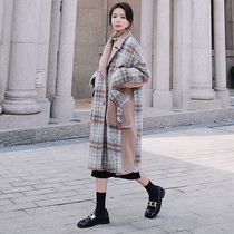Plaid retro thickened winter woolen coat womens 2022 new mid-length Hepburn style woolen coat