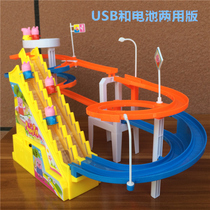 Piggy Paige Stair Climbing toy Children Paige Pig electric slide Rail car up stairs with lights for boys