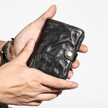Leather wallet wallet mens leather short folding card bag soft cowhide vertical trendy brand simple retro mens earth thin leather bag