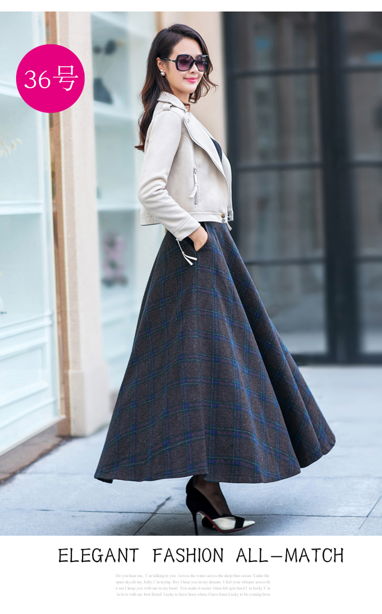 天猫新款秋天格子半身裙女a字裙长款伞裙