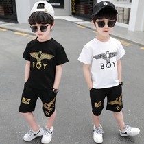 Boys summer suit 2021 new foreign style mens treasure summer clothes Korean version of handsome tide children summer two sets