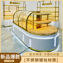 New titanium-plated bakery solid wood Zhongdao display cabinet side cabinet cake model cabinet cashier bakery shop customization