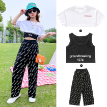 Girls with high waist and wide-leg pants Summer thin children In summer nine pants for children with big children's fashion and straight pants