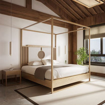 New Chinese Solid Wood Bed Original Wood Color Guest House Hotel Folk Guest House Single Room With Double Man Bed Mark Bed Meditation Furniture