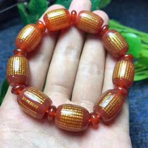 Red Agate carved Heart Sutra Great Compassion Mantra Barrel bead bracelet