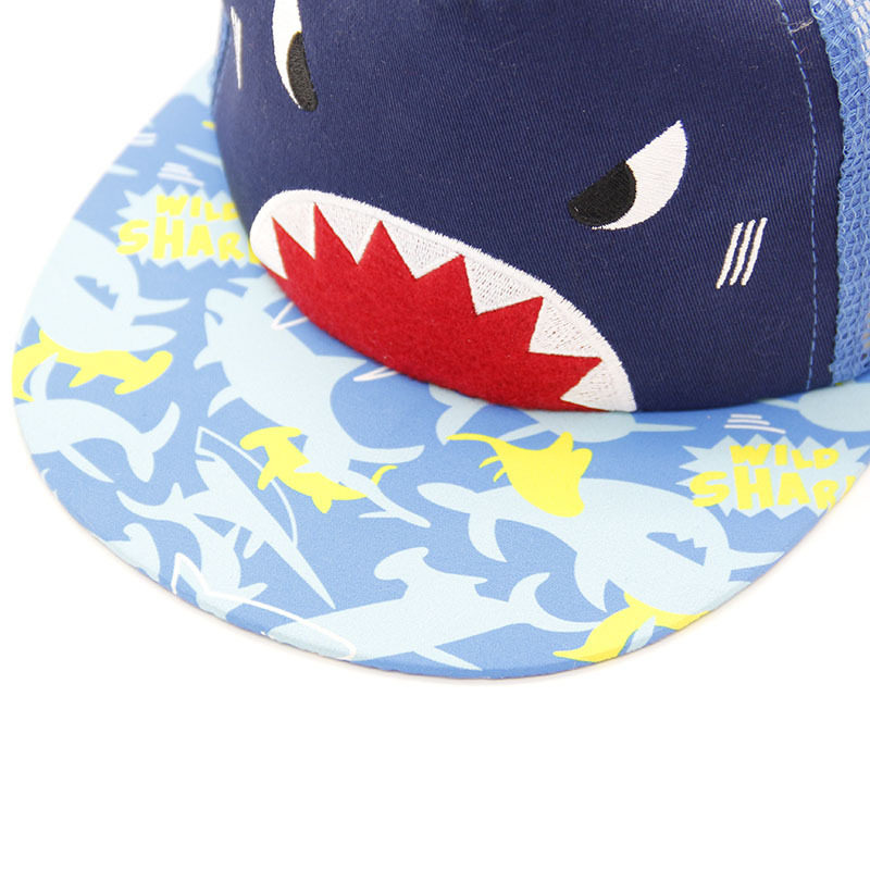 儿童帽子春秋夏卡通鲨鱼男童网眼棒球帽透气网帽宝宝防晒遮阳帽潮