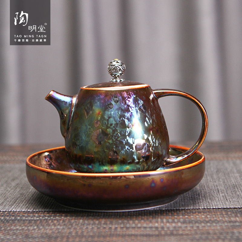 TaoMingTang colorful peacocks glaze built lamp that kung fu tea set home a whole set of red glaze ceramic teapot teacup