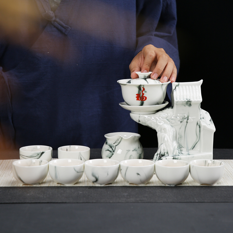 TaoMingTang lazy tea set home make tea tea to implement semi automatic restoring ancient ways is kung fu hand - made white porcelain cups