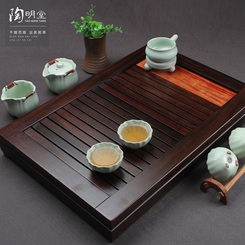 TaoMingTang solid wood tea tray and draw out the whole piece of ebony size saucer drainage kung fu tea tray tea table