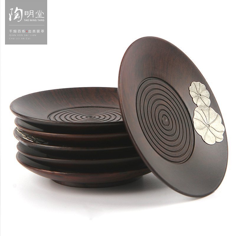 TaoMingTang ebony wood saucer mat pure tin heat insulation prevent hot kung fu tea cup mat saucer tea accessories