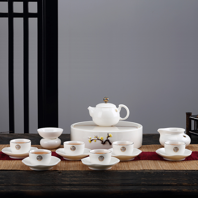 TaoMingTang suit dehua suet jade porcelain kung fu tea cups of a complete set of creative ceramic tea home