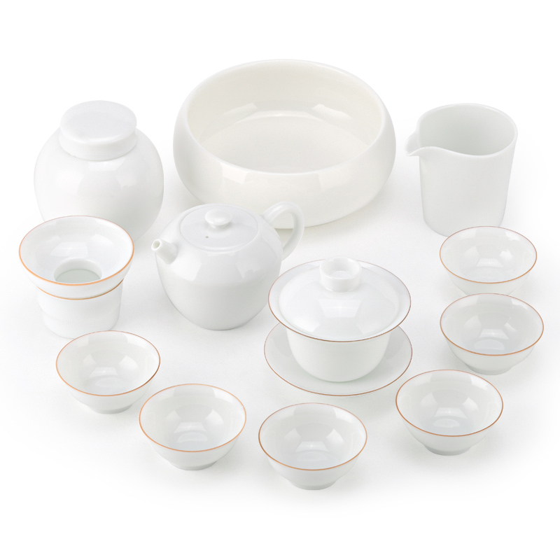TaoMingTang jade porcelain kung fu tea set jingdezhen sweet white porcelain paint edge tea teapot teacup