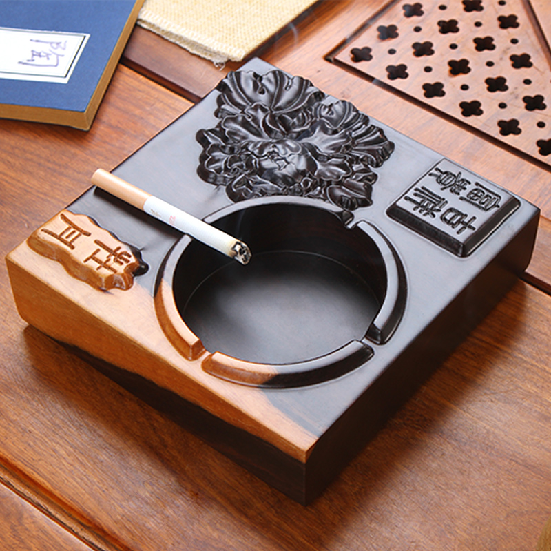 TaoMingTang hand - carved ebony ashtray retro ideas real wood, large - sized ashtray tea accessories