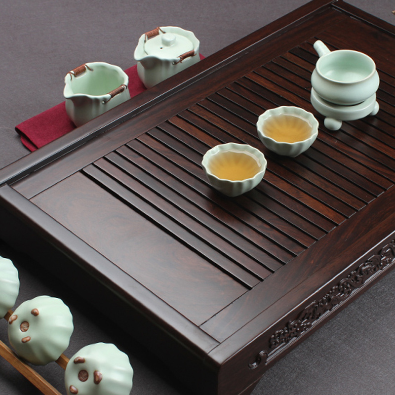 TaoMingTang solid wood tea tray and draw out the whole piece of ebony size saucer drainage kung fu tea tray tea table