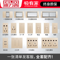 Deli West 118 Type Golden Switch Socket Large Panel Porous Home Wall Style Large Plate Champagne Gold With USB Module