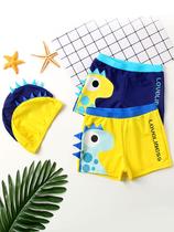 Boys and boys swimsuit floating buoyancy suit four-corner flat pants with cap split small dinosaur teenagers for hot springs