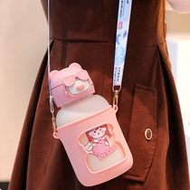 Cute high face value large capacity glass cup portable braces frosted cup inwind with straw water glass