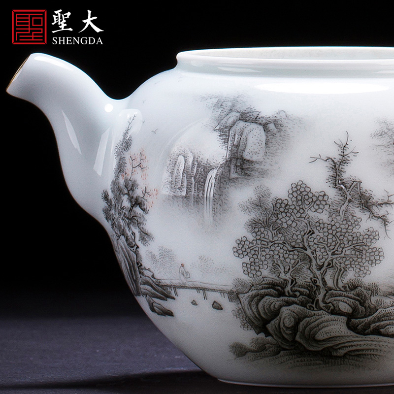 Holy big ceramic kung fu tea pot hand - made color ink lake mountain beautiful sceneries teapot single pot of pure manual of jingdezhen tea service