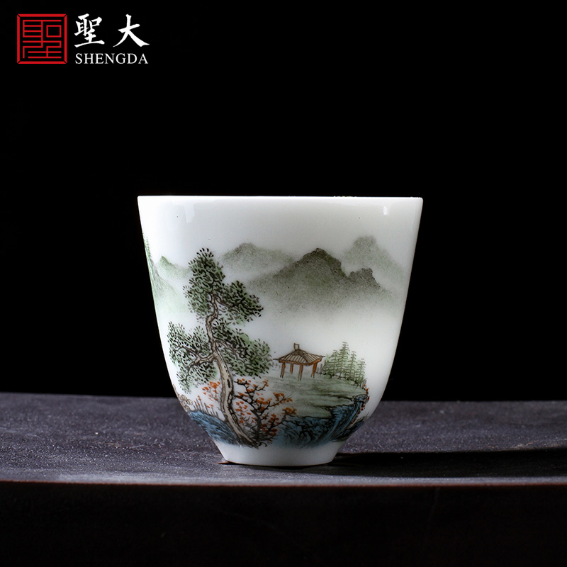 Santa teacups hand - made ceramic kung fu new color landscape four scene - CPU master cup sample tea cup set of jingdezhen tea service