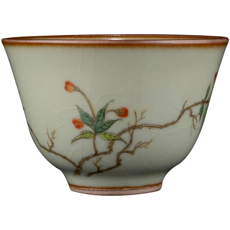 Holy big ceramic green glaze enamel a fold branch flowers sample tea cup masters cup jingdezhen tea pure manual kung fu tea cups