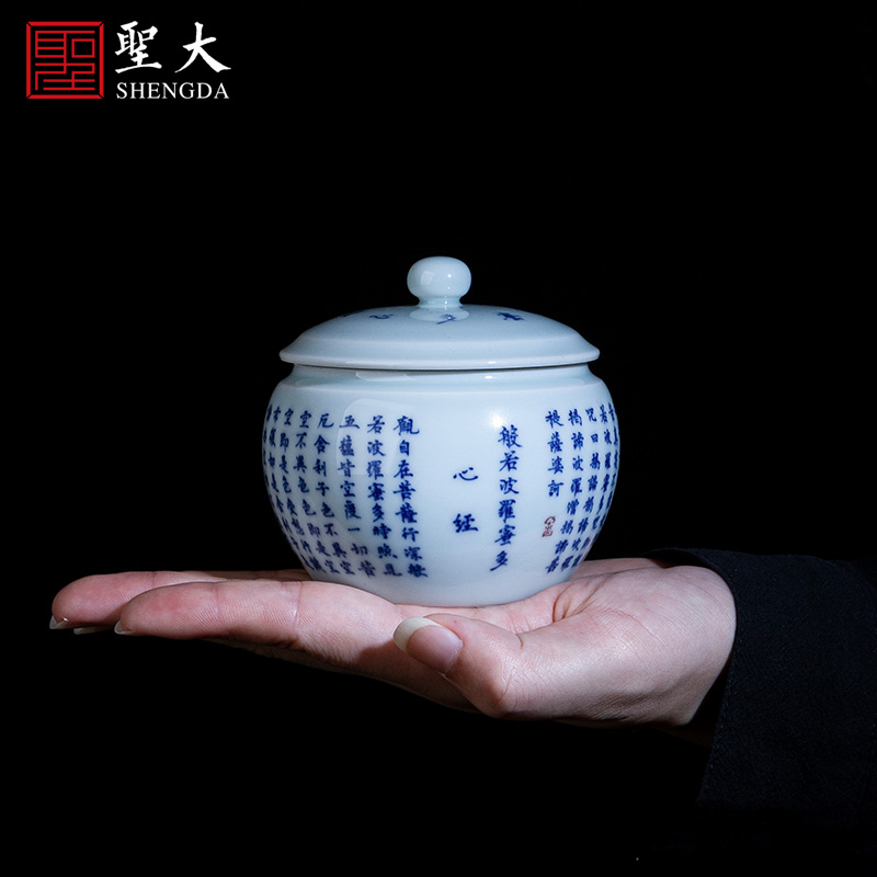 The big pure hand - made ceramic tea pot jingdezhen blue and white heart sutra caddy fixings store receives all hand tea accessories