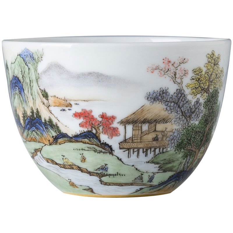 St the ceramic kung fu tea master cup pure hand draw pastel qingshan thatched cottage lie fa cup jingdezhen tea by hand