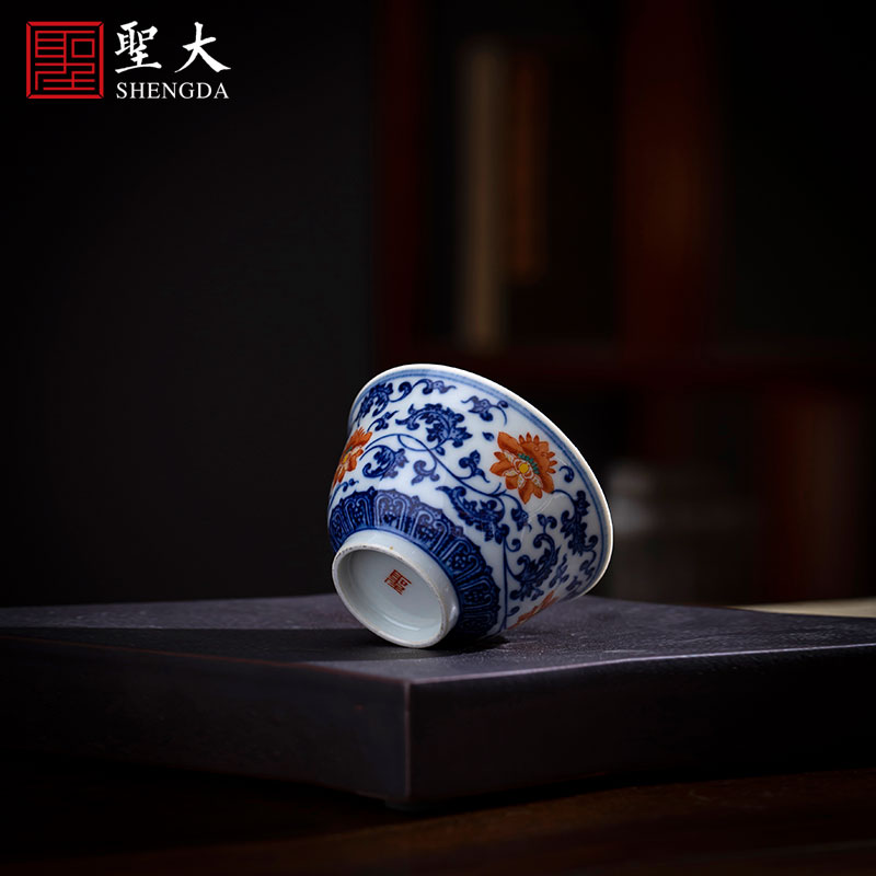 Santa teacups hand - made ceramic kungfu blue tie up branch alum smoky phase lines master cup sample tea cup of jingdezhen tea service