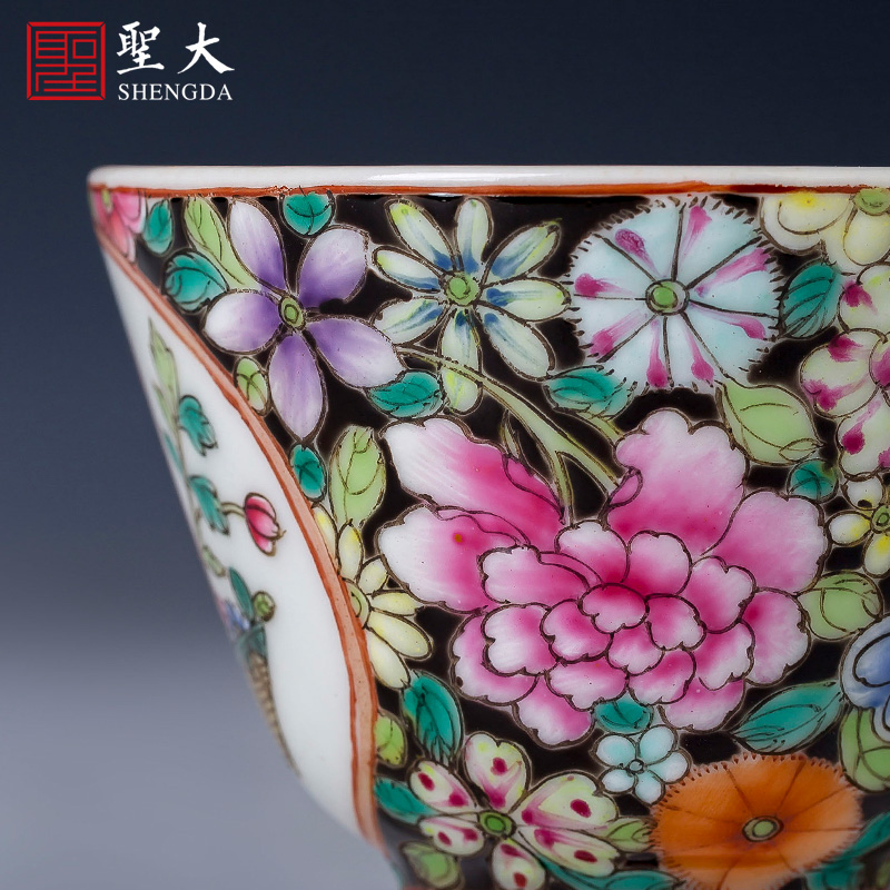 Holy big pure hand - made ceramic kung fu tea powder enamel flower medallion basket lines master cup of jingdezhen tea service by hand