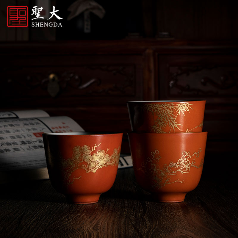 Holy big ceramic coral red paint at the age of poetic sample tea cup masters cup jingdezhen tea set manually kung fu tea cups