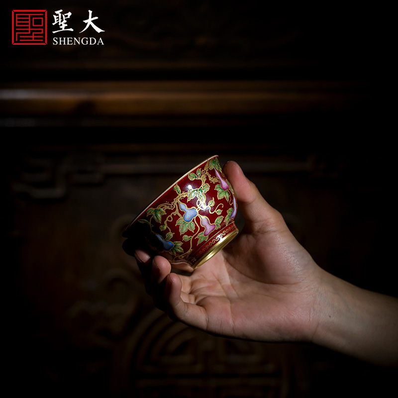 The large ceramic three tureen ruby red colored enamel paint masters cup double blessing all hand of jingdezhen tea service