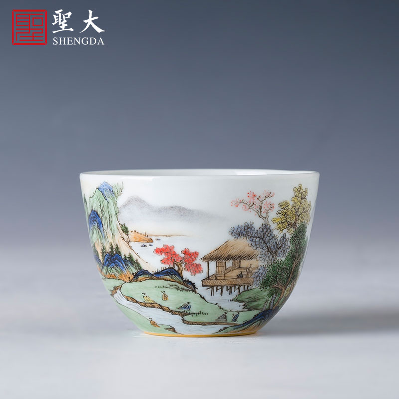 St the ceramic kung fu tea master cup pure hand draw pastel qingshan thatched cottage lie fa cup jingdezhen tea by hand