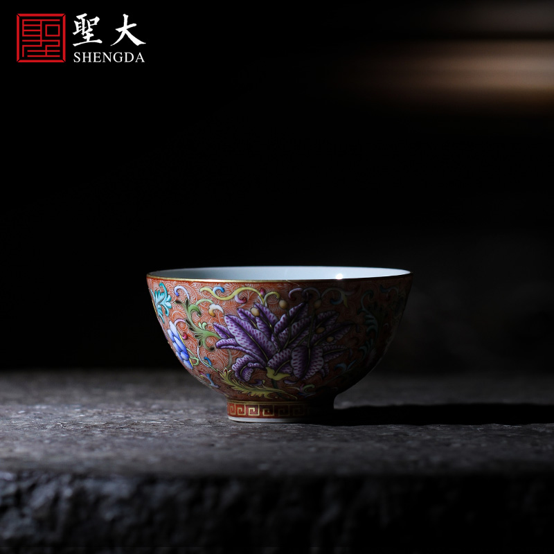 Holy big ceramic kung fu tea cups enamel see colour film around the grass went on flower tattoo heart cup jingdezhen checking tea set