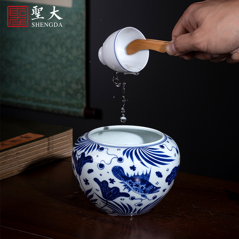 Santa "four supplies imitation jintong mackerel algae grain ceramic water jar all hand jingdezhen kung fu tea accessories